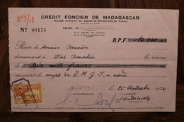 1934 Fort Dauphin Madagascar France Timbre Enregistrement Crédit Foncier Cover - Lettres & Documents