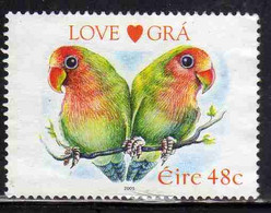 EIRE IRELAND IRLANDA 2005 LOVE ISSUE PARROTS 48c USED USATO OBLITERE' - Gebraucht