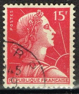 FR VAR 74 - FRANCE N° 1011 Obl. Marianne De Muller Variété MULLER Obstrué - Used Stamps