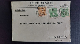 PARTIE DE LETTRE 1910 LIBOA (PORTUGAL) A LINARES (ESPAGNE) AFFRANCHISSEMENT CARLOS I CAD LISBOA (PORTUGAL) - Andere & Zonder Classificatie