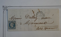 BK 9 FRANCE BELLE LETTRE RR 2 11 1854 STE FOY LA GRANDE A MARMANDE +NAP. N ° 14 BELLES MARGES + AFFRANC.INTERESSANT - 1853-1860 Napoleon III