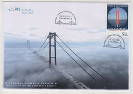 TURQUIE,TURKEI TURKEY ,OPENING OF THE 1915 CANAKKALE BRIDGE  ,2022 ,FDC - Lettres & Documents