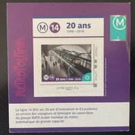 France 2018 Collector RATP Métro Paris 20 Ans Ligne M 14 1998 - 2018 Métropolitain MNH** - Collectors