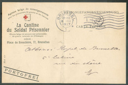 Carte De La Cantine Du Soldat Prisonnier Agence Belge De Renseignements Obl. Dc BRÜSSEL 8-III-17 En Franchise Vers La V - Kriegsgefangenschaft