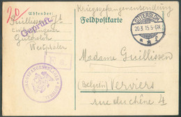 Feldpostkarte De GUTERSLOH 20.3 1915 Vers Verviers + Griffe GEPRÜFT Et Sc GEFANGENENLAGER GUTERSLOH - 20663 - Kriegsgefangenschaft