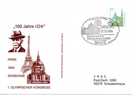 56075 - Bund - 1994 - 100Pfg PGAUmschl "100 Jahre IOC" SoStpl ROEDENTAL - 1. OLYMP. KONGRESS 1894 -> Schwabenheim - Andere & Zonder Classificatie