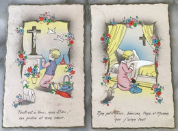 Lot De 2 Cartes Religieuses, Enfants à La Prière IDA - Devotieprenten