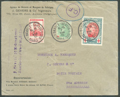 N°123-129-132 (albert Croix-Rouge)  Obl. Sc BAARLE-HERTOG * BAARLE-DUC Sur Lettre Du 7-VIII-1915 Vers Ste-Adresse + Cens - Autres & Non Classés