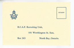 57439) Canada  Miltary Mail Postcard Recruiting Enrolment Requirements - 1903-1954 Reyes