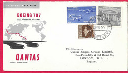 AUSTRALIA - FIRST JET FLIGHT QANTAS ON B.707 FROM CALCUTTA TO LONDON *28.10.1959 *ON OFFICIAL ENVELOPE - Primeros Vuelos