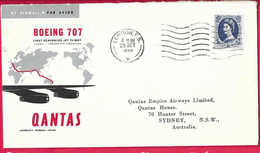 AUSTRALIA - FIRST JET FLIGHT QANTAS ON B.707 FROM LONDON TO SIDNEY *29.10.1959 *ON OFFICIAL ENVELOPE - Premiers Vols