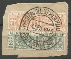 RSI Pacchi C50 + L2 Usati Come P.O. Su Frammento "Min.Africa Italiana - 4gen1945 - Posta Civile 340" - Postal Parcels