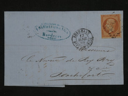 BK 10 FRANCE BELLE  LETTRE 1868 BORDEAUX A ROCHEFORT  +N° 23 +  AFFRANC. INTERESSANT - 1862 Napoléon III