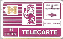 CARTE-PUCE-POLYNESIE-PF2a -150U-SC4Ob-TIKI  FUCSHIA-V° Blanc--5Impacts 11495-Utilisé-TBE-LUXE - Polynésie Française