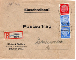 56124 - Deutsches Reich - 1937 - 2@25Pfg Hindenburg MiF A Postauftrag DUELKEN -> HAUSWALDE - Storia Postale