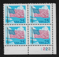 US 1988 US Flag Plate Block, Scott # 2278,VF MNH**OG - Plattennummern