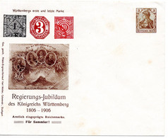 56148 - Deutsches Reich - 1906 - 3Pfg Germania PGAUmschl "Regierungs-Jubilaeum Wuerttemberg", Ungebraucht, Le. Stockig - Sonstige & Ohne Zuordnung