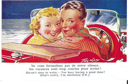 ILLUSTRATION SIGNEE TAYLOR - CARTE ANCIENNE COUPLE EN VOITURE AUTOMOBILE DECAPOTABLE - VOIR LES SCANNERS - Taylor