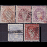 SPAIN 1870 - Scott# 163-7 Queen Isabella 4-100m Used - Gebruikt