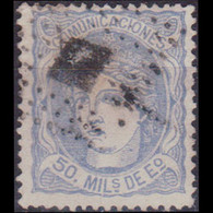 SPAIN 1870 - Scott# 166 Queen Isabella 50m Used - Used Stamps