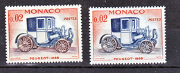 Monaco  558  Variété Roues Et Sol Bruns Et Normal Peugeot 1898 Neuf ** TB MNH Sin Charnela - Varietà