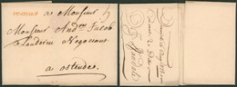 Précurseur - L. Sans Texte Daté De Doornijk (1750) + Obl Linéaire Rouge TOVRNAY > Négociant à Ostende - 1714-1794 (Austrian Netherlands)