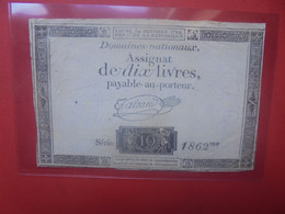FRANCE 10 LIVRES 1792 Série 1862 Circuler (B.28) - Assignats & Mandats Territoriaux
