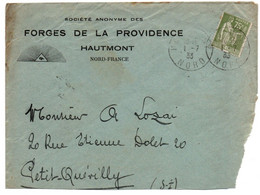 Forges De La Providence - Hautmont Nord 1933 - Perforé Triangle (maçonnique ?) Sur Paix - Brieven En Documenten