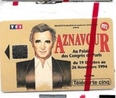 Télécarte  N S B  5 U, Musique, Chanteur  CHARLES  AZNAVOUR - LE  CONCERT, GN  83, 15 000  Ex, 10 / 94 - 5 Eenheden