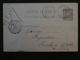 BK11 FRANCE BELLE CARTE ENTIER  SAGE 1888 NANTES  A LA ROCHE S YON + AFFRANC. PLAISANT - Autres & Non Classés