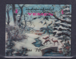 Jemen / Yemen 3 D Marke  Christmas 1970, Winterlanschaft Mit Hirschen - Yémen