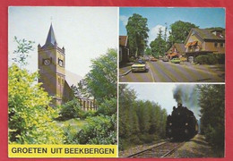 NL.- GROETEN UIT BEEKBERGEN. OLD CAR. STOOM LOCOMOTIEF, KERK. - Souvenir De...