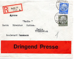 56282 - Deutsches Reich - 1933 - 30Pfg Hindenburg MiF A R-Bf BERLIN -> PARIS (Frankreich) - Lettres & Documents