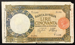 50 Lire Lupetta Capitolina L'aquila B.I. 08 10 1943 R.s.i. Rara Mancanze Ma Carta Naturale  LOTTO 4255 - 50 Lire