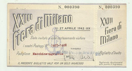 XXIII FIERA DI MILANO - 27 APRILE 1942 - Biglietti D'ingresso