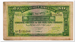 LEBANON,50 PIASTRES,1942,P.37,F,SMALL TEARS AND HOLES - Lebanon