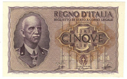 5 LIRE BIGLIETTO DI STATO VITTORIO EMANUELE III FASCIO 1940 XVIII FDS-/FDS - Regno D'Italia – Autres