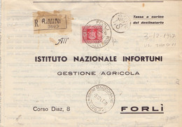 1947 Raccom. Da Rimini Per Forlì Con Tasse Da 20 L. In Uso Tardivo > 800€ -RIBASSATO - Paquetes Postales