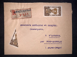 Lettre Recom Colonies Congo 2 Timbres Dont Demi Timbre De Brazzaville Vers Fort Soufflay Ouesso 21 Av. 1926 Oblit Au Dos - Covers & Documents