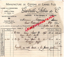 87 - LIMOGES - FACTURE GARDELLE ALBIN- BONNETERIE MANUFACTURE COTONS -19 RUE MANIGNE-M. PAGNOUX ST SAINT VICTURNIEN - Textile & Clothing