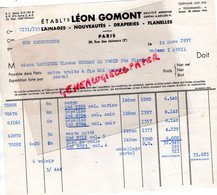 75- PARIS- FACTURE LEON GOMONT LAINAGES DRAPERIES FLANELLES- 39 RUE DES JEUNEURS-1957- LATHIERE COGNAC LE FROID - Textile & Clothing