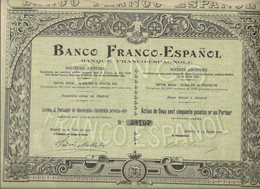 BANQUE FRANCO -ESPAGNOL -LOT DE 2 ACTIONS DE 250 PESETAS OR - ANNEE 1907 - Banca & Assicurazione