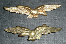 Rare Lot De 2 Broches Laiton Embouti épingle Décoration, Militaire, Aigle Militaria, Têtes Bêches - Professionnels / De Société