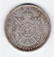 78 - FRANCE - Second Empire - Napoléon III Tête Laurée - 5 Francs 1867 A - 5 Francs