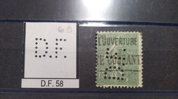 FRANCE DF 58 TIMBRE D.F 58   INDICE 5 SUR SEMEUSE PERFORE PERFORES PERFIN PERFINS PERFO PERFORATION PERFORIERT - Oblitérés