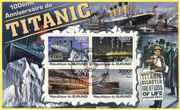 Bloc-feuillet De 4 T.-P. Dentelés Oblitérés - 100e Anniversaire Du Naufrage Du Titanic - Michel BL176 - Burundi 2011 - Gebraucht