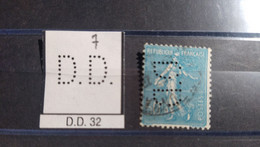 FRANCE D.D 32 TIMBRE DD32 INDICE 5 SUR 137 SEMEUSE PERFORE PERFORES PERFIN PERFINS PERFO PERFORATION PERFORIERT - Used Stamps