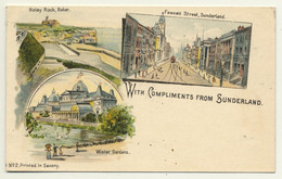 UK: With Compliments From Sunderland (Vintage Court Size Postcard ~1900 Litho) - Sonstige & Ohne Zuordnung