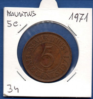 MAURITIUS - 5 Cents 1971  -  See Photos -  Km 34 - Maurice