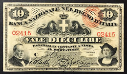 Banca Nazionale Nel Regno D'italia 10 Lire Cavour 24 01 1868 R Bb+ Naturale Forellini Taglietto E Nastro Lotto.1531 - [ 4] Voorlopige Uitgaven